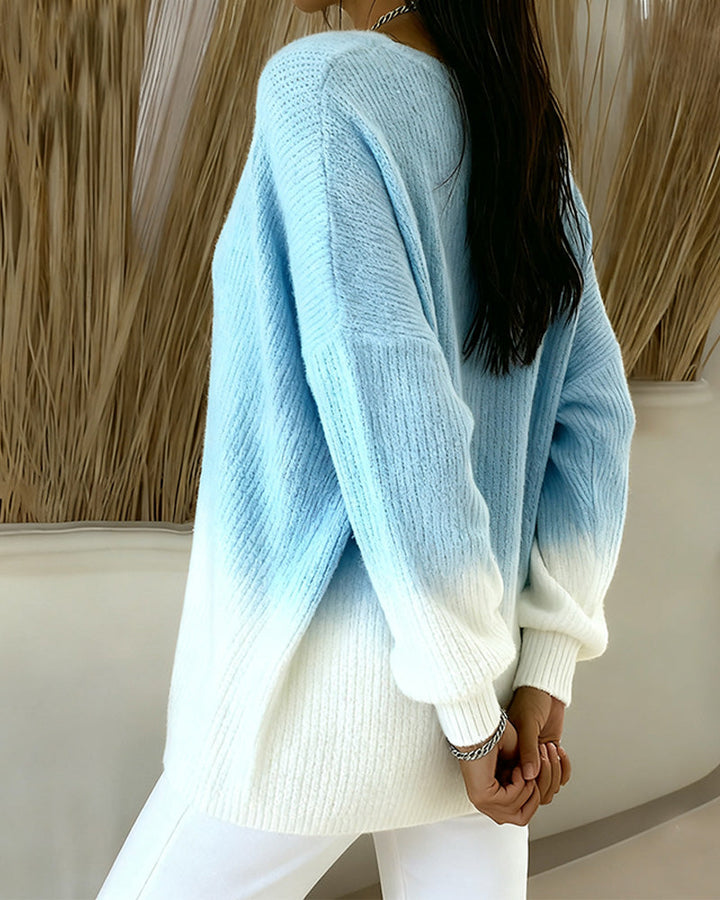 Cardigan À Col En V Manches Longues Dégradé