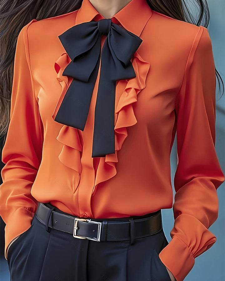 Chemisier À Manches Longues Avec Nœud Et Volants