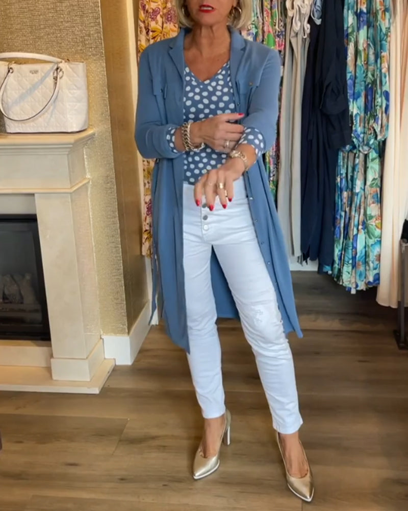 Manteau boutonné avec une couleur unie décontractée