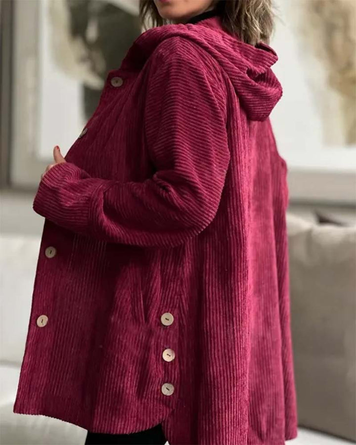 Manteau Tendance Velours Côtelé À Capuche