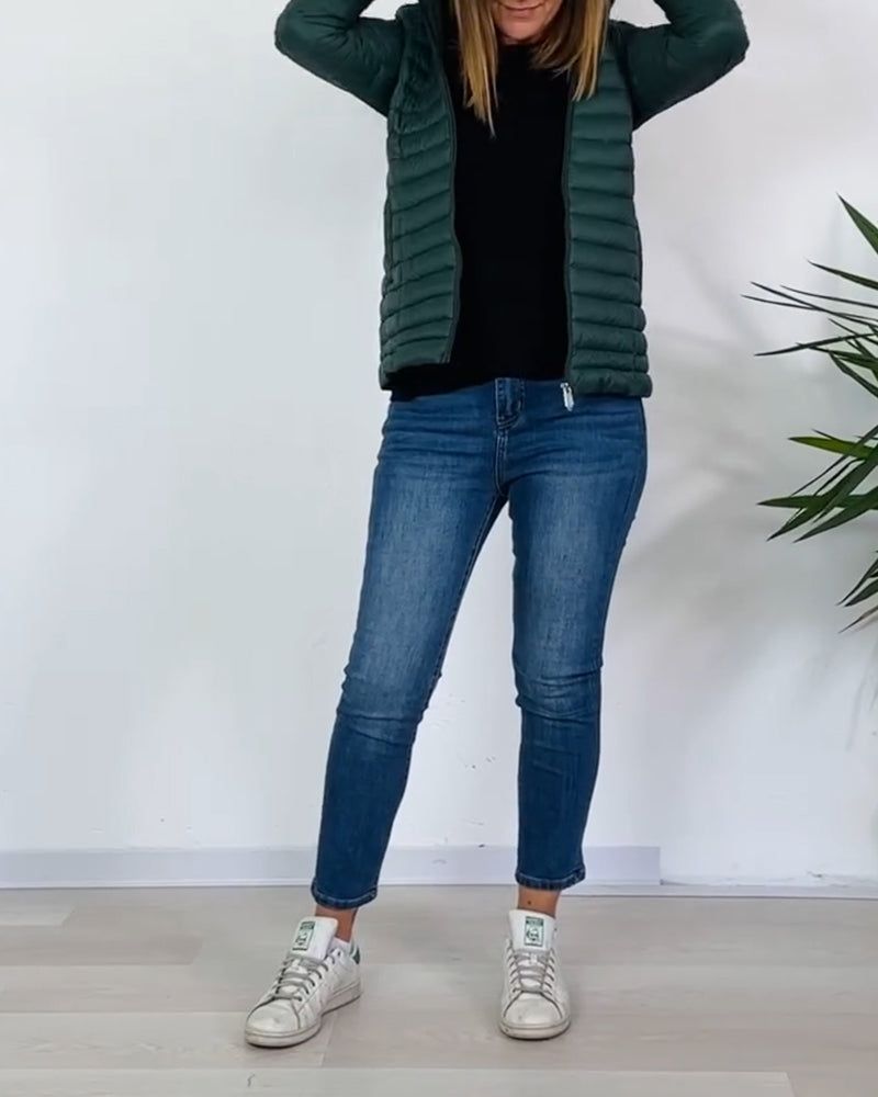 Manteau tendance de couleur unie avec fermeture éclair et bouton amovible