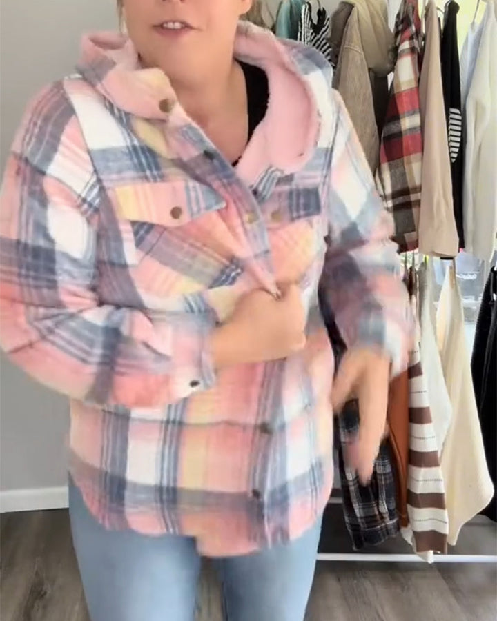 Manteau En Laine À Capuche À Carreaux