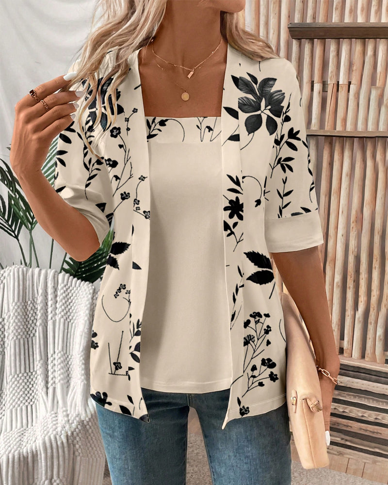 T-shirt élégant à deux pièces factices avec motif floral