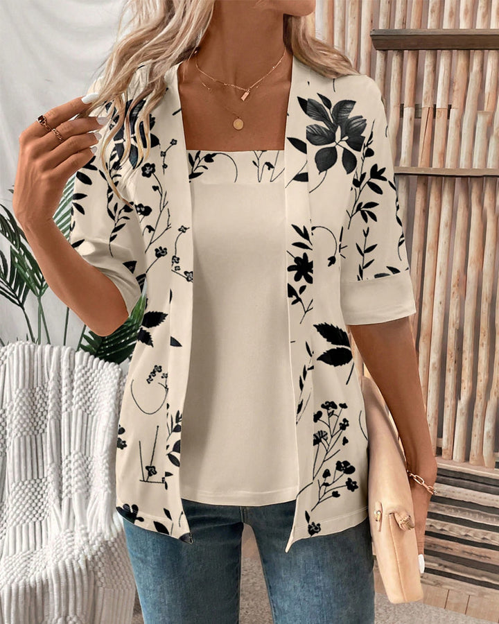 T-shirt élégant à deux pièces factices avec motif floral