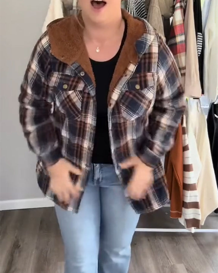 Manteau En Laine À Capuche À Carreaux