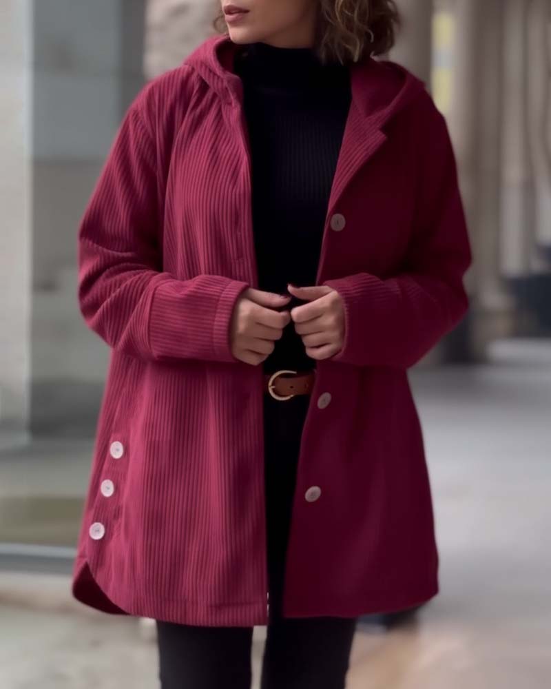 Manteau Tendance Velours Côtelé À Capuche