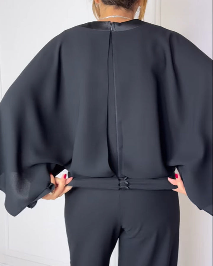 Blouse Col En V Élégante Manche Papillon