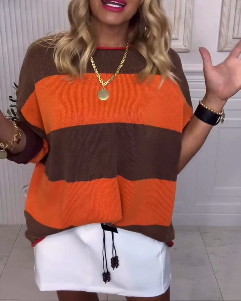 Pull Color Block Épaules Tombées Mode