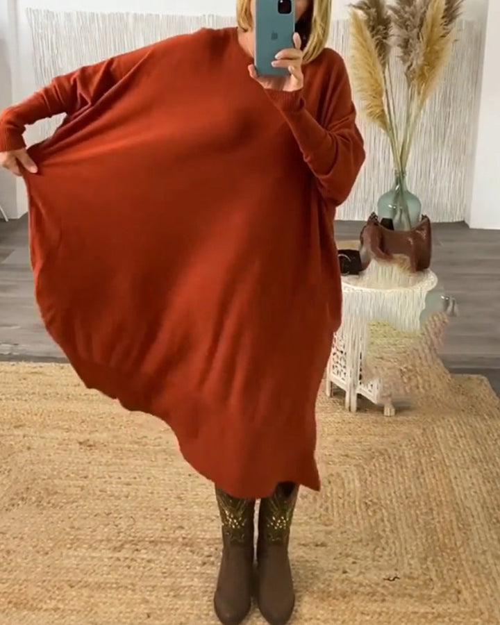 Robe pull à manches chauve-souris de couleur unie