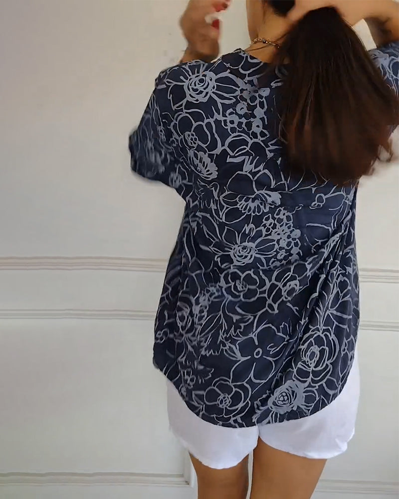 Blouse Col V Boutonnée Imprimée