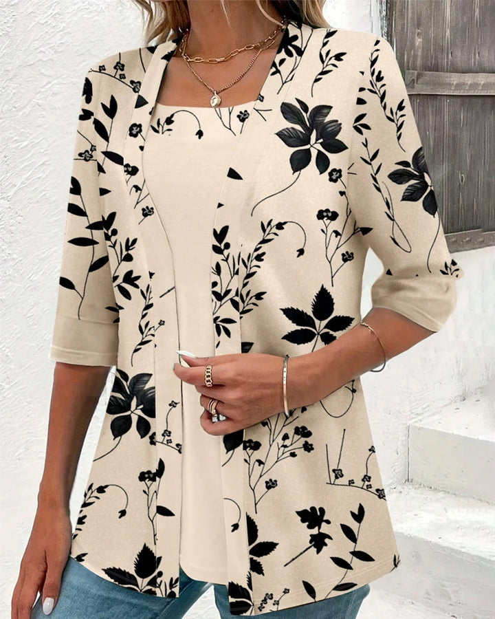 T-shirt élégant à deux pièces factices avec motif floral