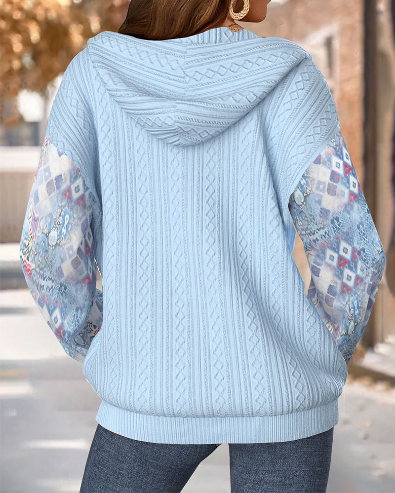 Manteau À Capuche Motif Losanges Contrastés