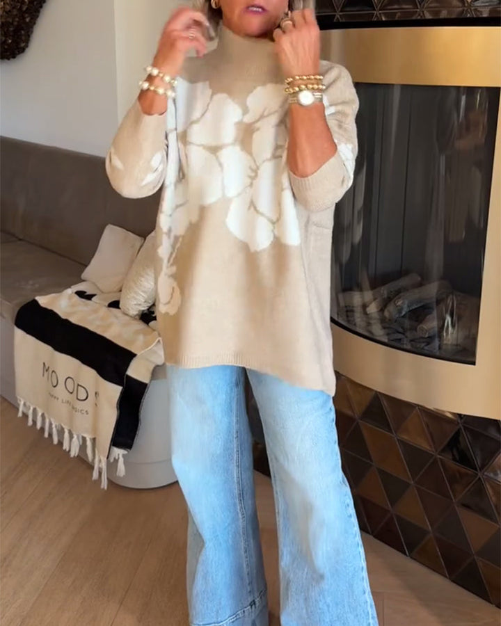 Pull Col Montant Imprimé Floral