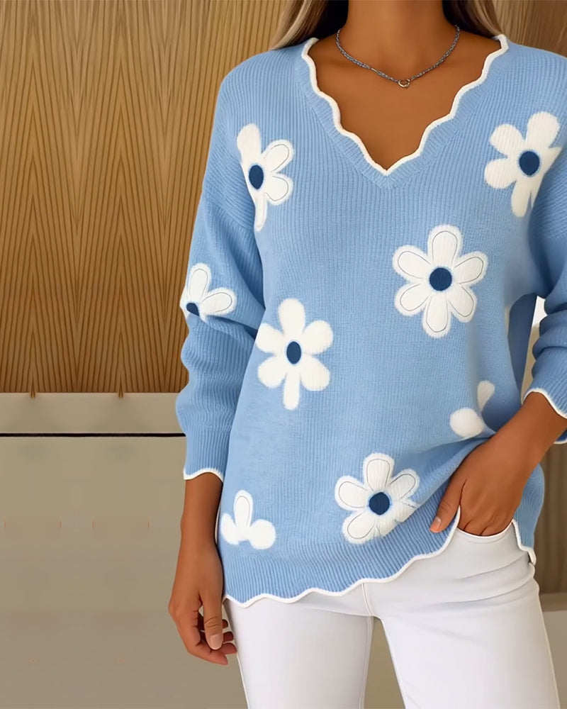 Pull Jacquard Col En V Tendance