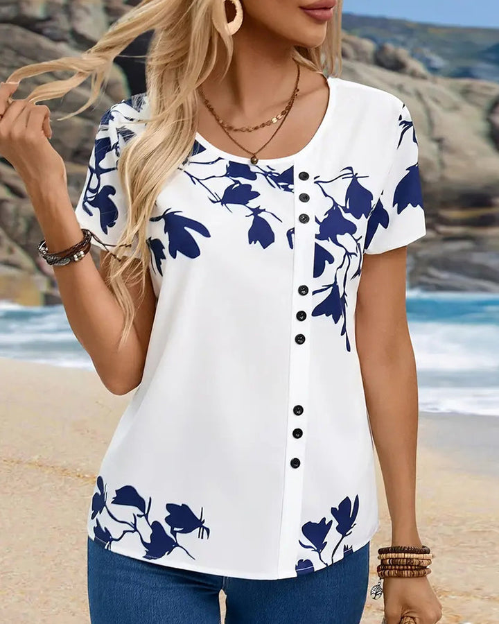 T-shirt décontracté col rond imprimé irrégulier