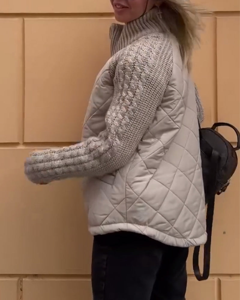 Manteau zippé à col haut de couleur unie