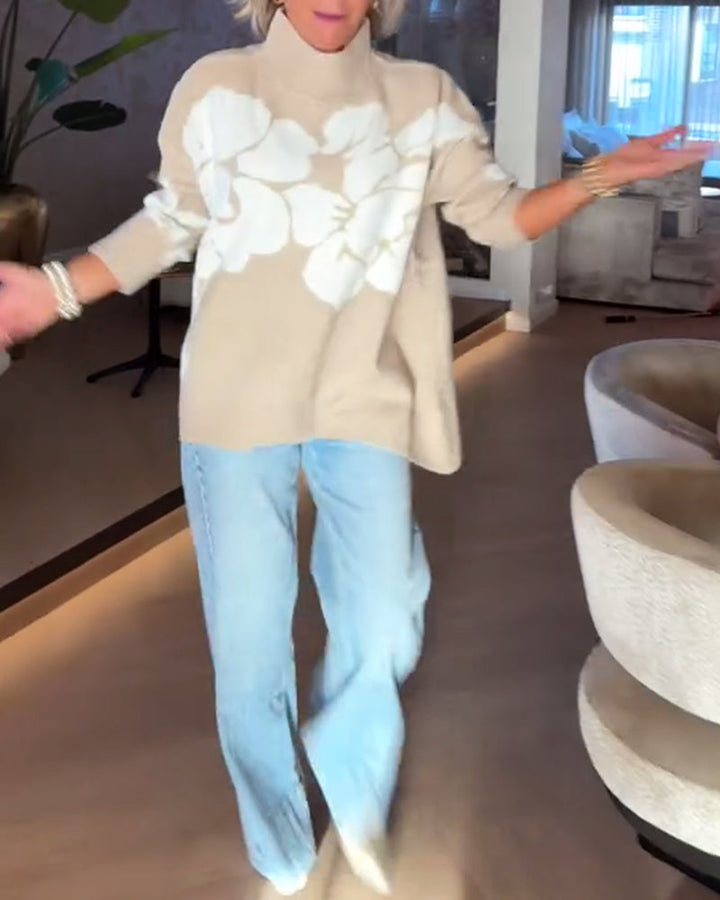 Pull Col Montant Imprimé Floral