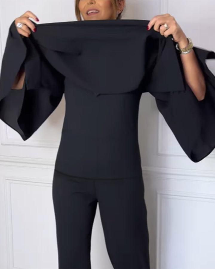 Blouse Col En V Élégante Manche Papillon