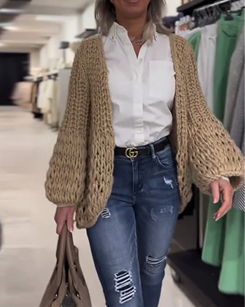 Cardigan À Manches Bouffantes Maille Épaisse