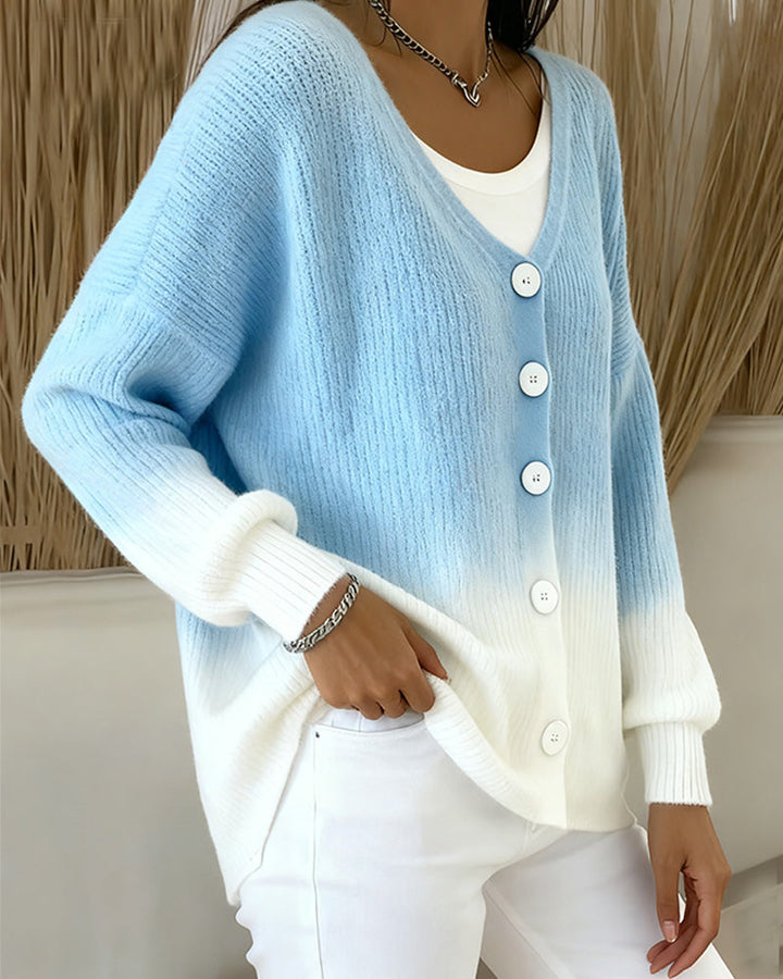 Cardigan À Col En V Manches Longues Dégradé