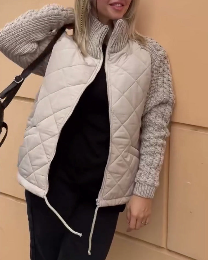 Manteau zippé à col haut de couleur unie