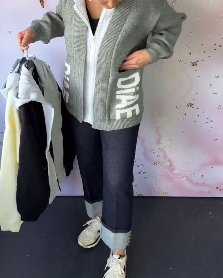 Manteau-Pull Décontracté à Manches Longues avec Lettre