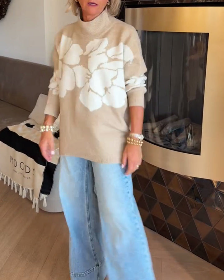 Pull Col Montant Imprimé Floral