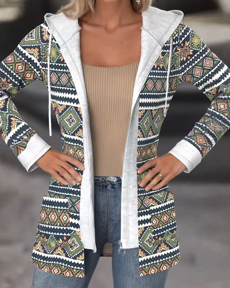 Manteau À Capuchon Casual Fermeture Éclair