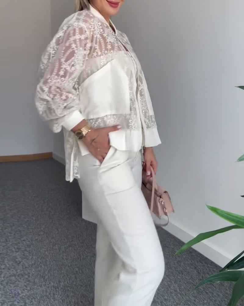 Manteau Dentelle Creuse Couleur Unie