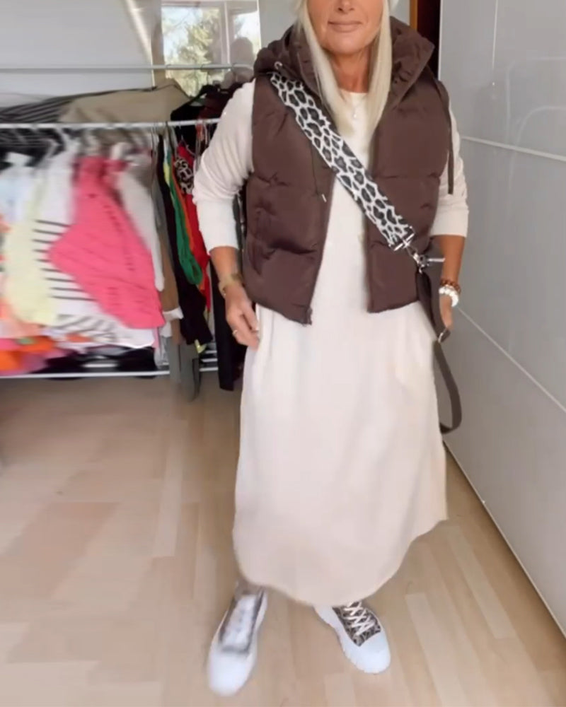 Manteau gilet à capuche de couleur unie