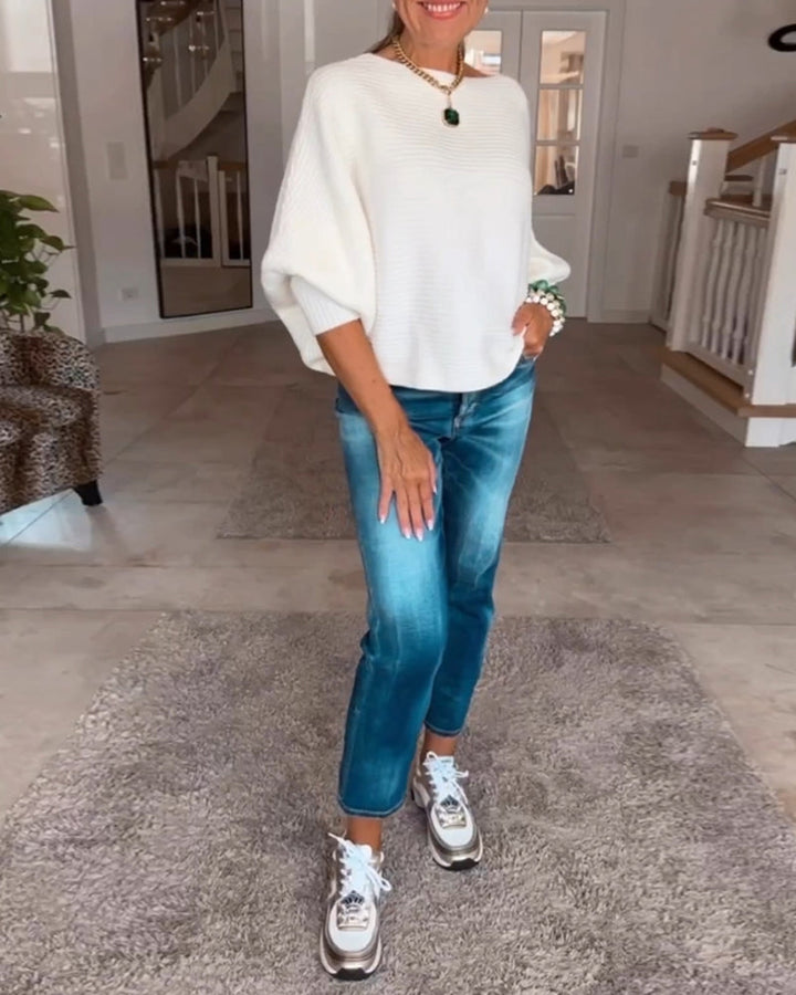 Pull à manches lanternes de couleur unie