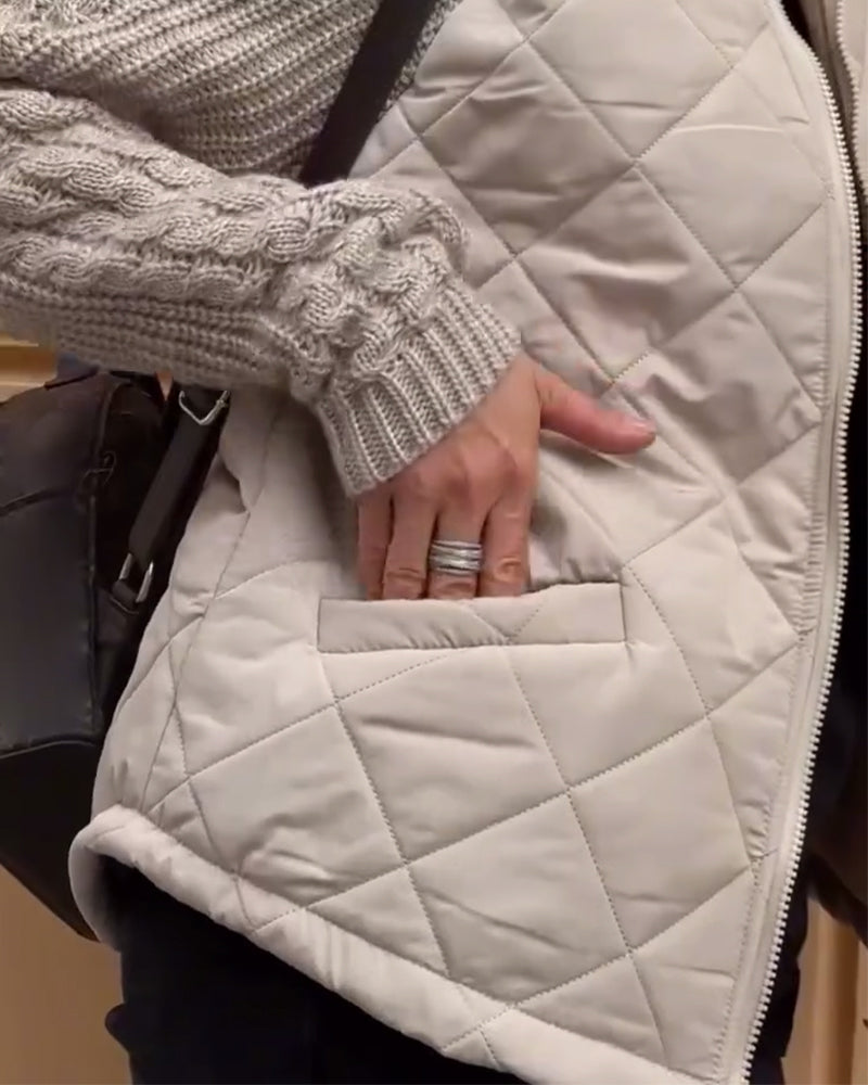 Manteau zippé à col haut de couleur unie