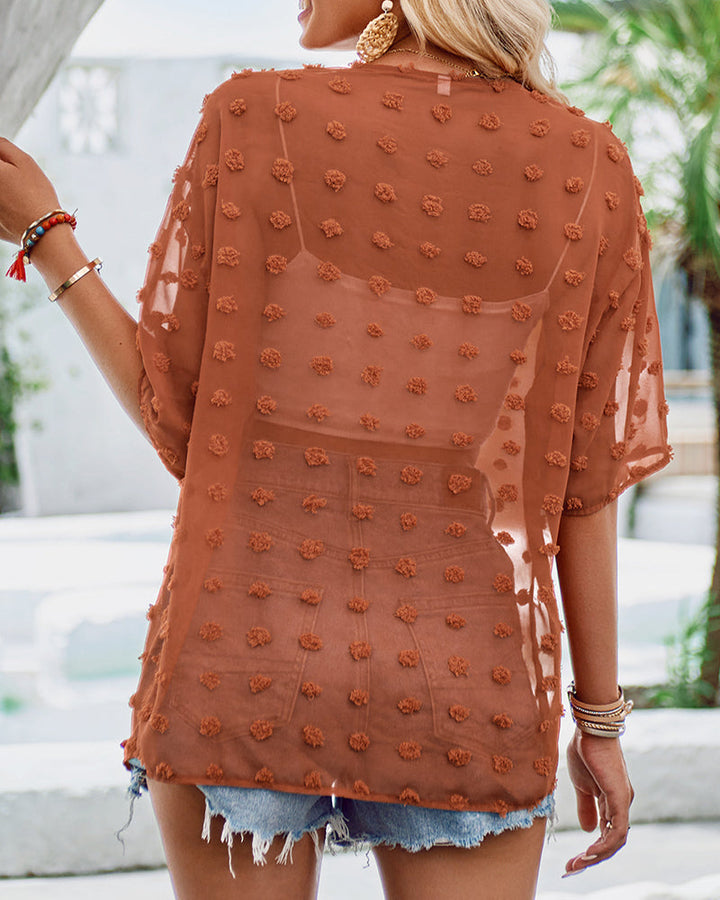 Pardessus fin à manches mi-longues en jacquard de couleur unie