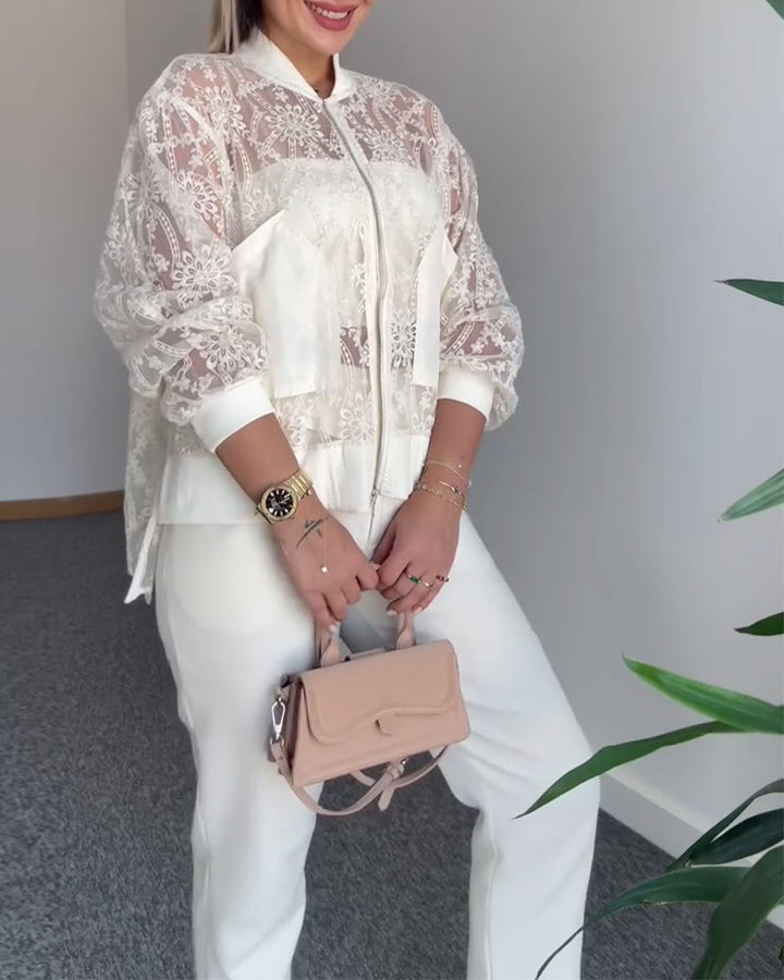 Manteau Dentelle Creuse Couleur Unie