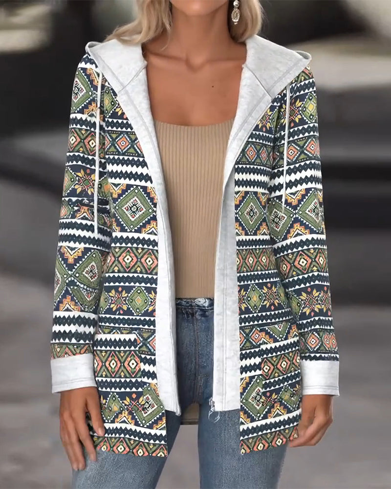 Manteau À Capuchon Casual Fermeture Éclair