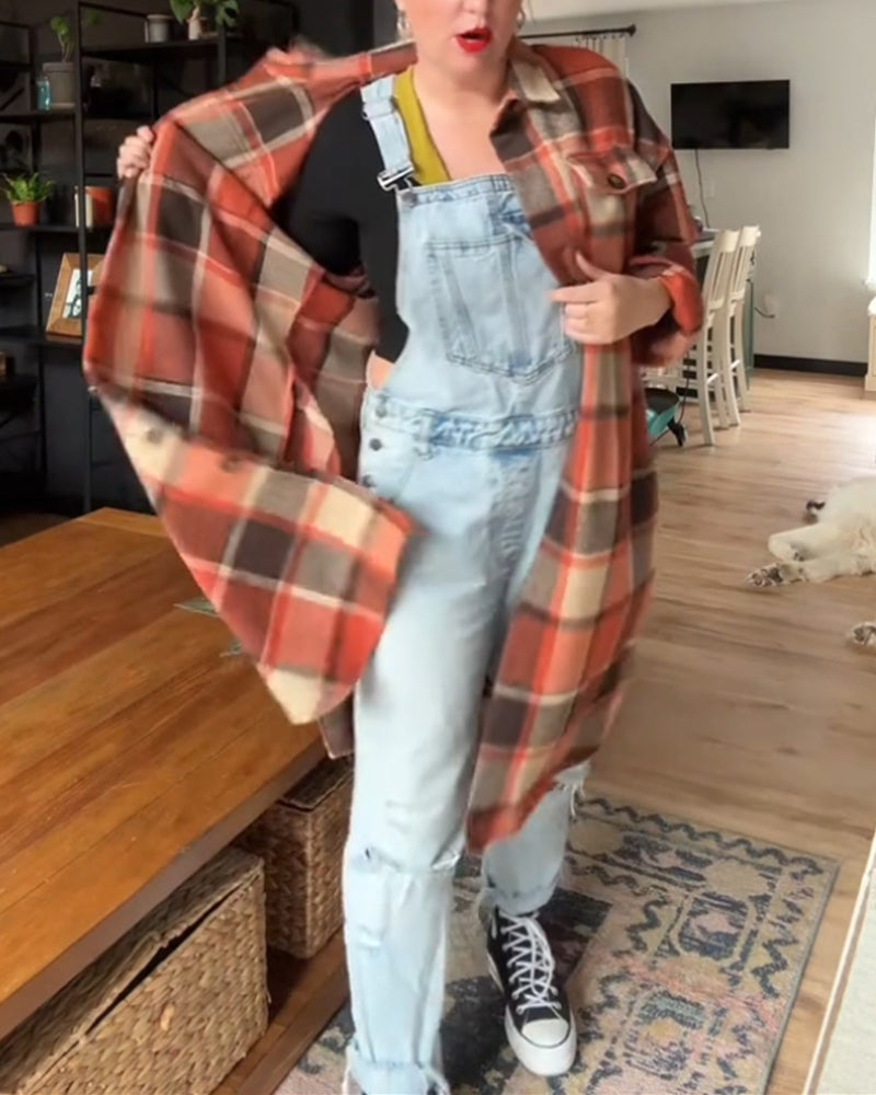 Manteau décontracté à carreaux avec boutons