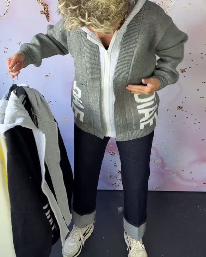 Manteau-Pull Décontracté à Manches Longues avec Lettre