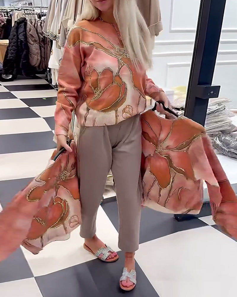 Pull Ample à Col Rond Imprimé