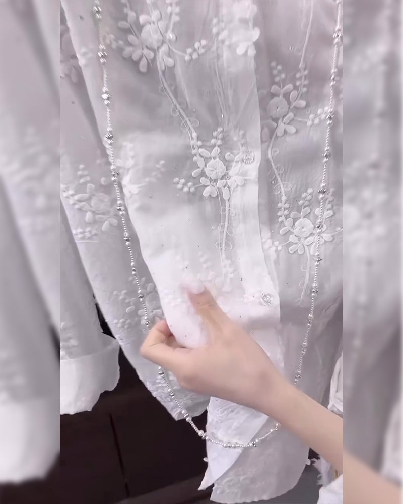 Chemise Uni Brodée Épaules Tombées