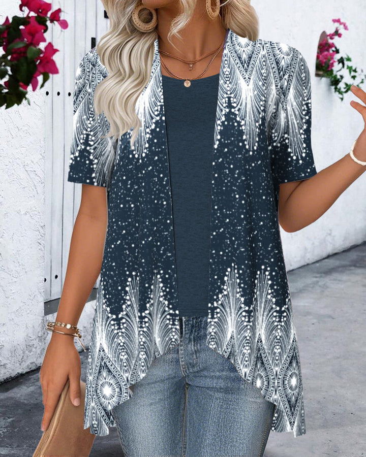 Blouse Irrégulière Manches Courtes Positionnement Faux Deux-Pièces