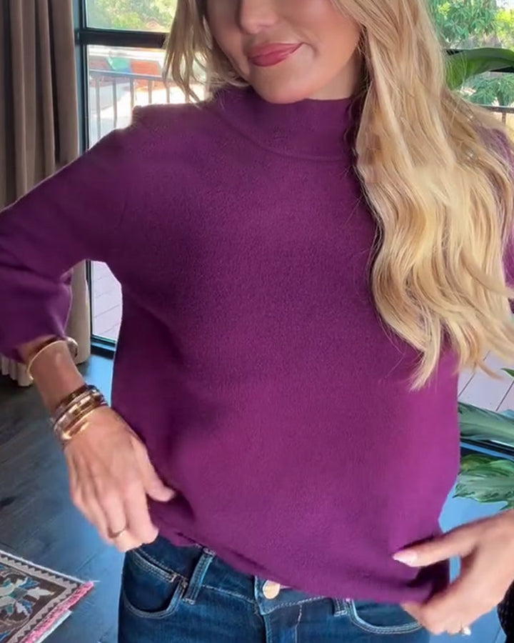 Pull Col Montant Élégant Manches Trois-Quarts