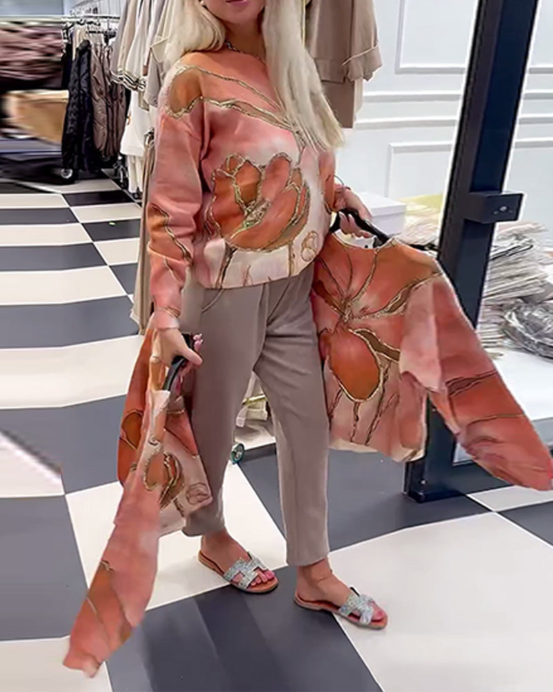 Pull Ample à Col Rond Imprimé