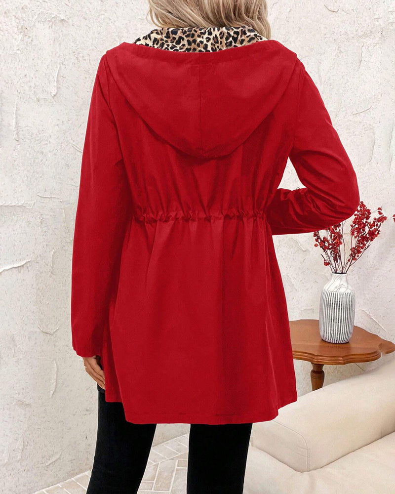 Manteau Avec Capuche Reversible Imprimé Léopard