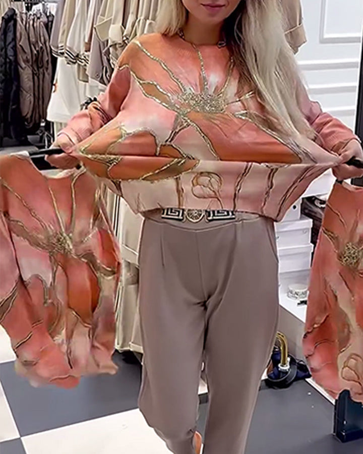 Pull Ample à Col Rond Imprimé