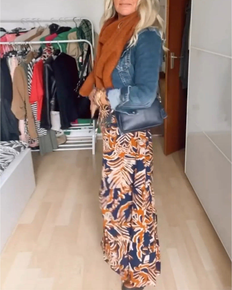 Manteau en jean décontracté à manches longues et revers boutonnés